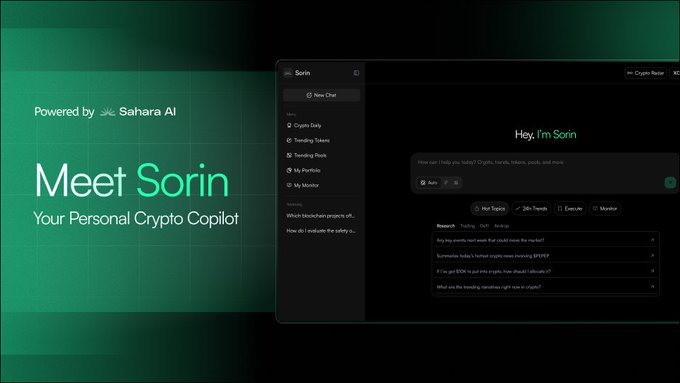 AI가 시장(코인·주식 등) 데이터를 분석해주는
개인 투자 에이전트

포트폴리오 관리 + 전략 추천 + 실행까지 연결되는 
자동화 도구

Sahara AI가 만든, 아직 초기/베타 단계 프로젝트
<a href="/HeySorinAI/">HeySorin.AI</a>