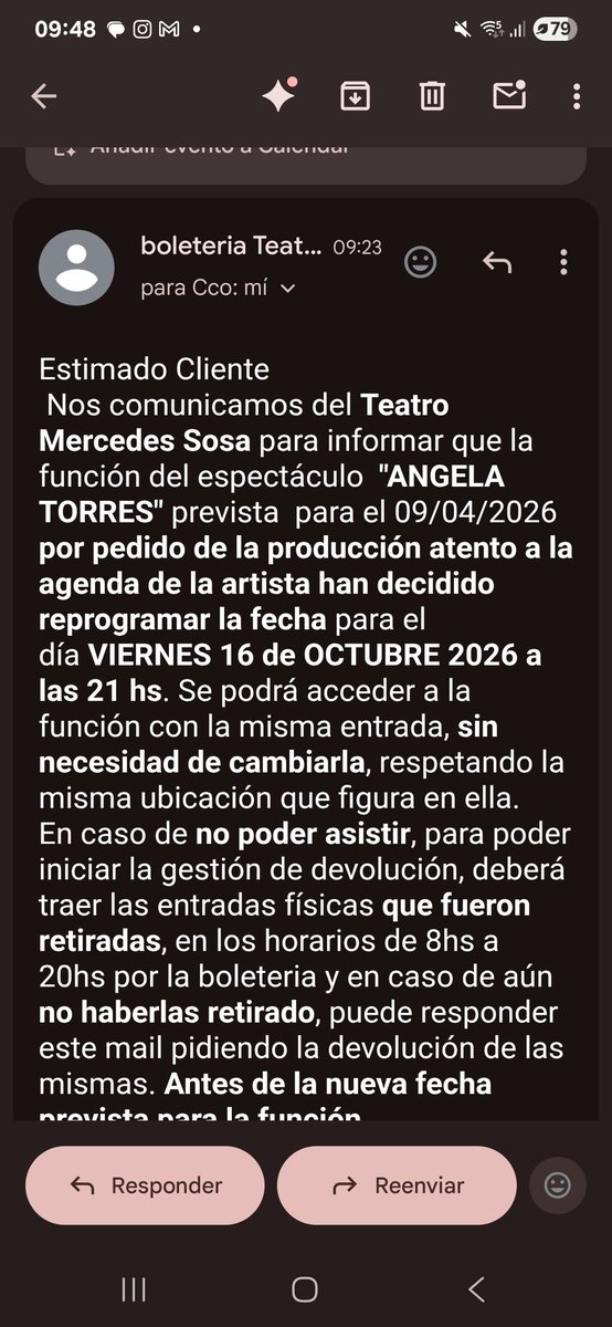 KE BRONCA HERMANO. ES LA SEGUNDA REPROGRAMACIÓN de Angela Torres en Tucumán.  Primero era en diciembre y lo pasaron para abril a los dos dias avisan que se mueve a OCTUBRE?  Pesimo.