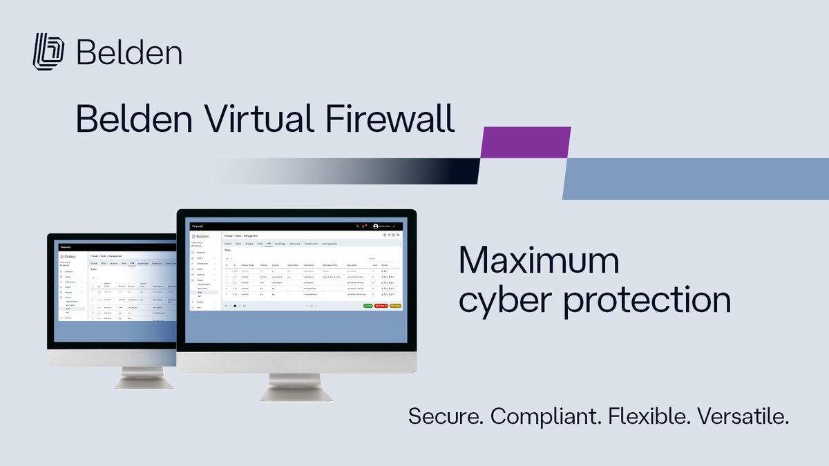 BeldenInc's tweet photo. Keep your #OTnetwork compliant with the highest security standards. Learn more about our new #VirtualFirewall by clicking here: https://t.co/Owzg0A0mcd. It's time you #ConnectToWhatsPossible. #Cybersecurity #ITOTConvergence #IndustrialSecurity #OTSecurity #VMware https://t.co/bi8e2FS4i3