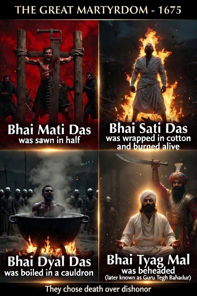 SufiChooran's tweet photo. @narendramodi Prakash Purab (Gurpurab) of Guru Tegh Bahadur, the celebration of his birth anniversary.  In Sikh tradition, it commemorates the day the Guru's divine light came into the world.

Let us remember others as well.
Bhai Mati Das | Bhai Sati Das | Bhai Dyal Das https://t.co/Ci9p9f7z6T