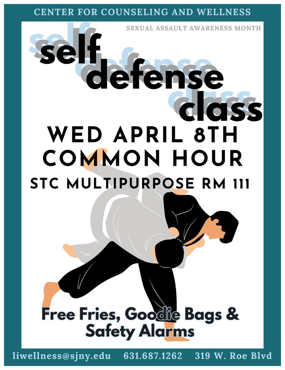 SJLIWellness's tweet photo. Tomorrow is our first #SAAM event of the month! Learn self defense skills with us during CH in the Knapp Swezey MPR. FREE safety alarms too!! https://t.co/so0Nc0Evh0