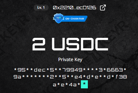 keyr_fun's tweet image. KeyR Challenge 🎯

Today’s challenge wallet contains $5.

(0x2210e4e70f84Ba3043Db6F20295Ea9fB1aecD126) 

Is the LAST character odd or even? 👀

Comment your answer below 👇

Winners get the full private key + claim the wallet.

gogogo!