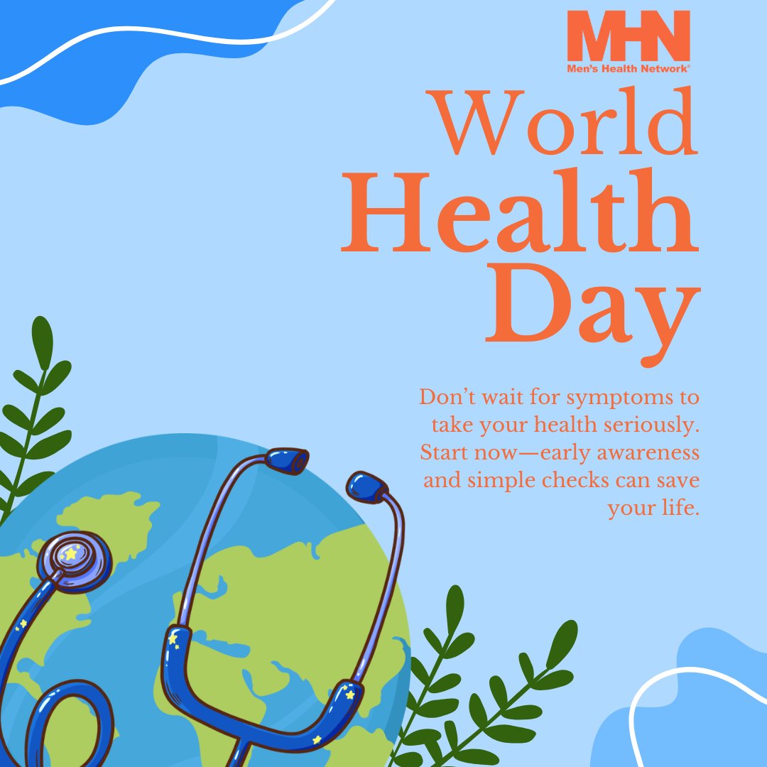 MensHlthNetwork's tweet image. 💙 Your health matters. 

This #WorldHealthDay, take action: regular checkups 🩺, notice changes 👀, and stay proactive 💪. 

#MensHealth #HealthAwareness #PreventiveHealth #EarlyDetection #MensHealthMatters #Wellness #PublicHealth #TakeCareOfYourself #HealthyHabits