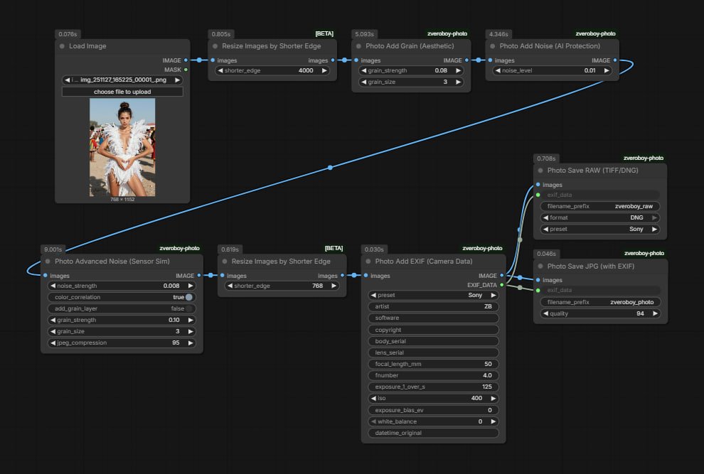 wildmindai's tweet image. ComfyUI Post-processing suite for photorealism.

- simulates sensor noise, analog artifacts, camera metadata; 
- base64 EXIF transfer;
- calibrated DNG writing; 
- HEIC/RAW loading; 

github.com/thezveroboy/Co…