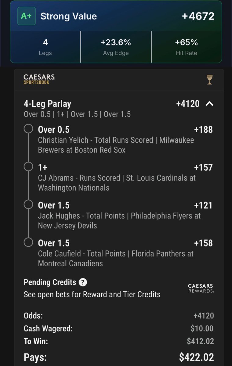 bookies's tweet image. ParlayGrade A+ Play ⚾️🏒 

bookies.com/parlaygrade?pa…

💰 $300 GIVEAWAY TODAY 💰 

Share your plays with #ParlayGrade to be eligible!

Signup for Caesar’s using our link w/ proof for a separate $50 giveaway👇
 
caesars.com/sportsbook-and…

Let’s have a great day! 🤑