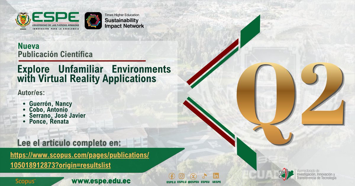 Investigaespe's tweet image. #ConferencePaper | Compartimos una nueva publicación científica sobre el uso de aplicaciones de realidad virtual para explorar entornos desconocidos, un aporte que evidencia el potencial de estas tecnologías en la generación de experiencias inmersivas e innovadoras.

Consulta el
