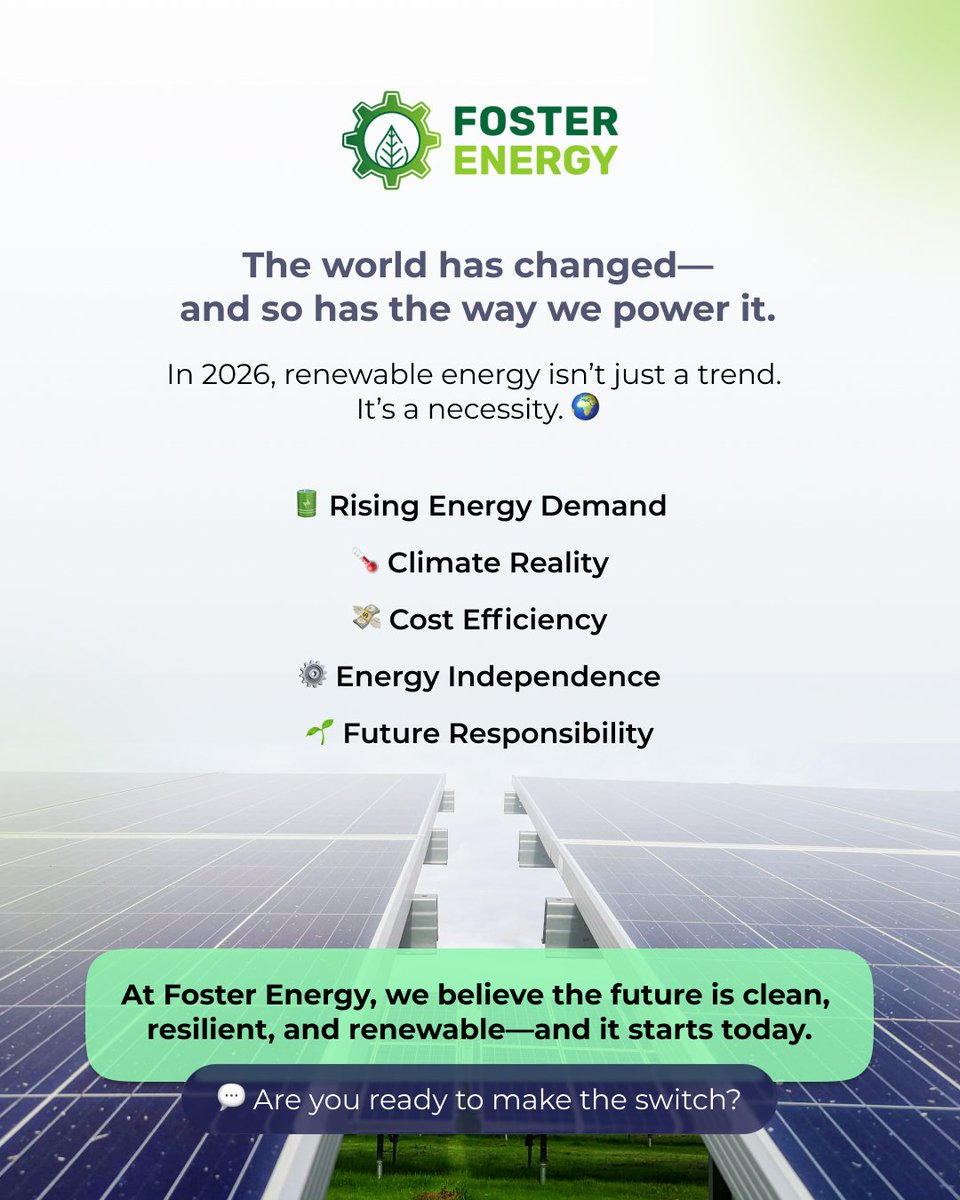 Foster_Energy_'s tweet image. Ready to make the switch? ⚡
Choose clean. Choose smart. Choose Foster Energy.

#SwitchToSolar #SustainableLiving