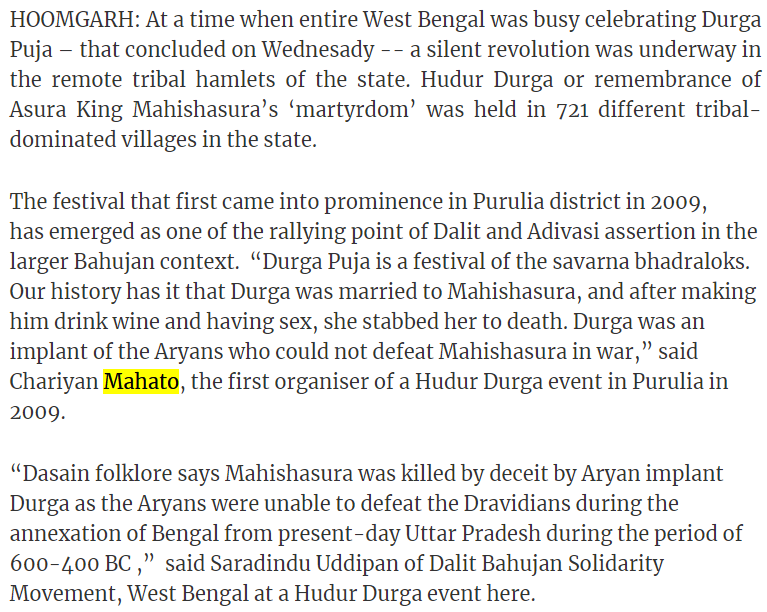 viprabuddhi's tweet image. Just so you know, TMC leaders actively fund Mahishasura Puja in Jangalmahal

Birbaha Hansda, the Forest Minister, lobbied to declare tribals as non-Hindus. TMC passed a bill for it back in 2023

Most Kudmis are practicing Hindus, only a small section of them are Sarna followers