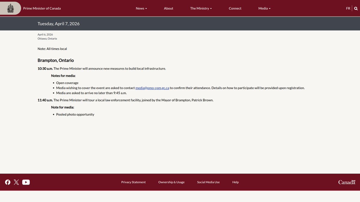 steffanwatkins's tweet image. 🇨🇦 Prime Minister Mark Carney is flying out of Ottawa #CYOW this morning on #RCAF CC-144D Challenger 144620 #C2C1FB as #CFC01 heading to Brampton, Ontario.