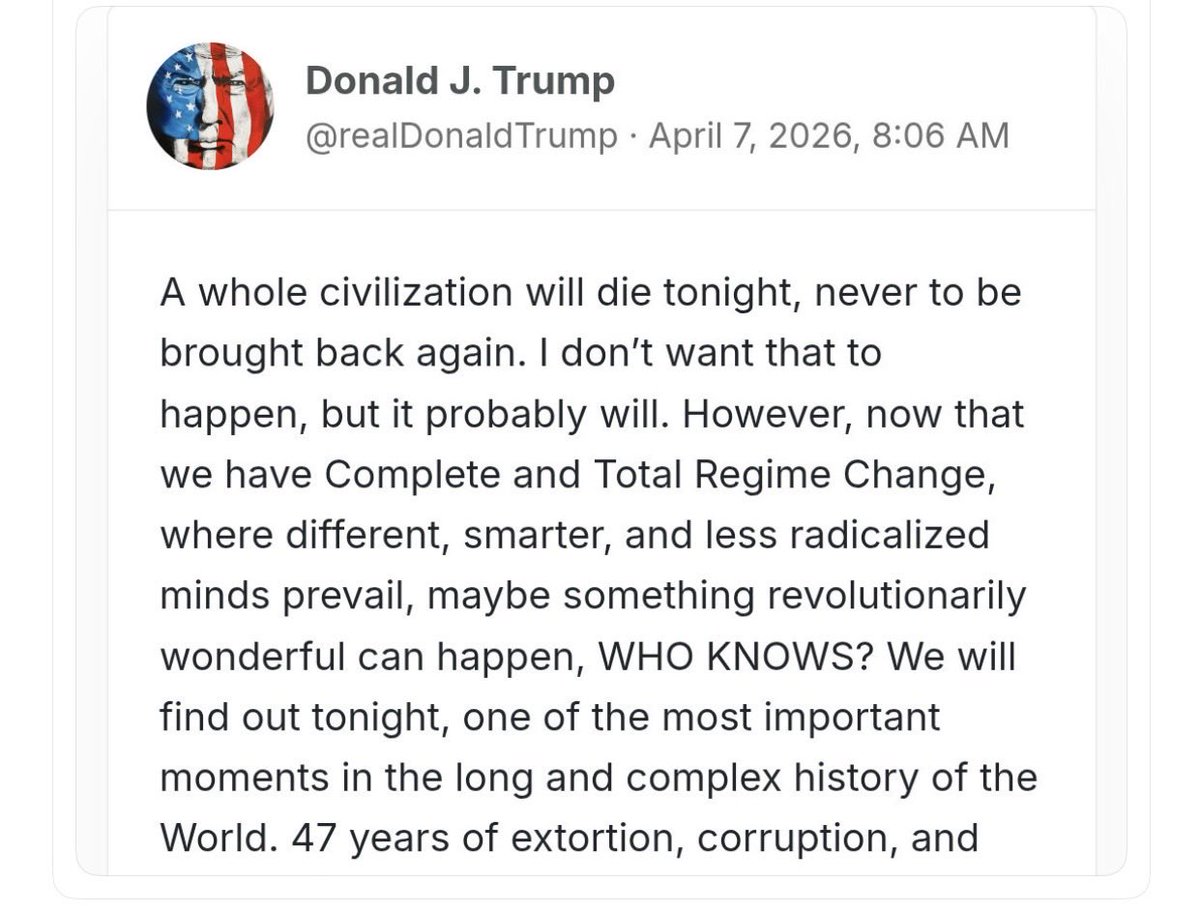 Seriously, I know this asshole talks a load of ignorance most of the time with his limited vocabulary but this is a threat to annihilate a whole nation. 99% of Iranians are lovely people. Is someone going to do something about this unhinged moron?