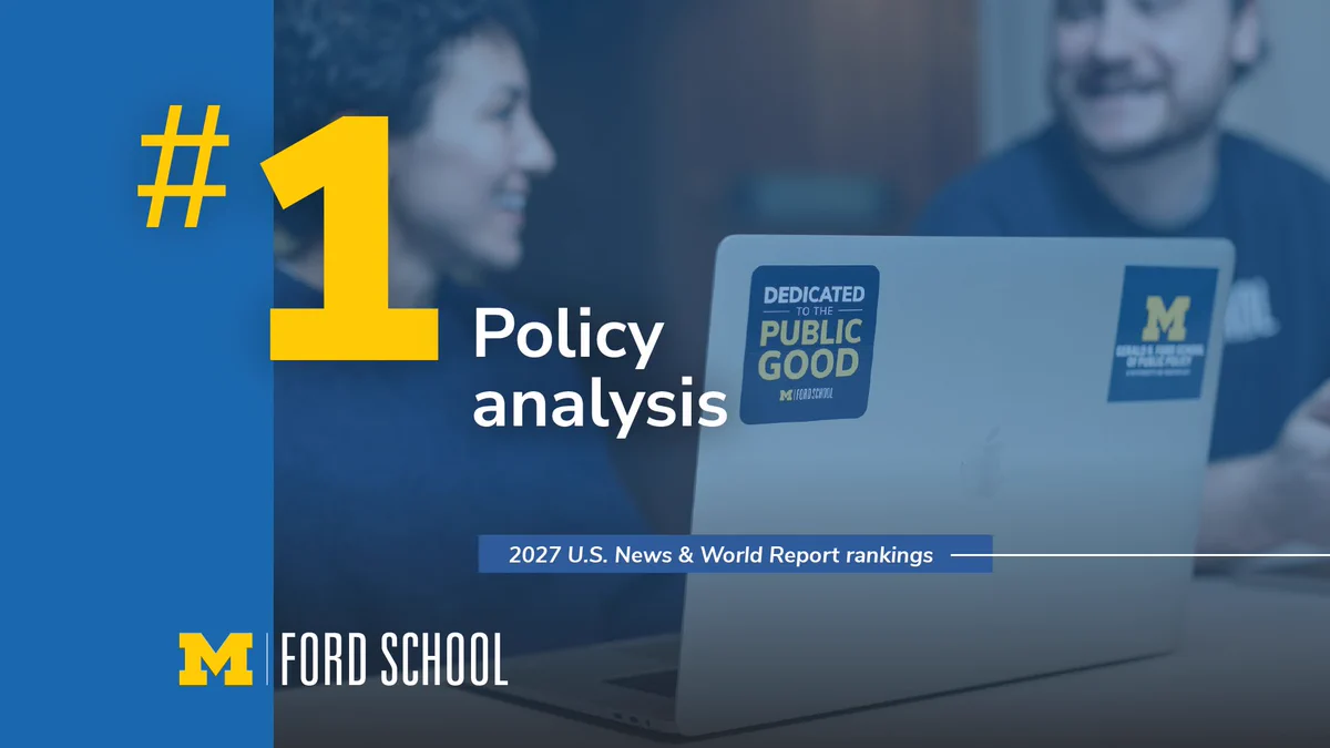 Graphic that reads: "#1 in Policy Analysis. 2027 U.S. News & World rankings."