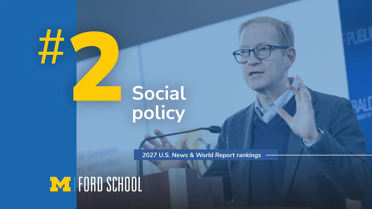 Graphic that reads: "#2 in Social policy. 2027 U.S. News & World rankings."