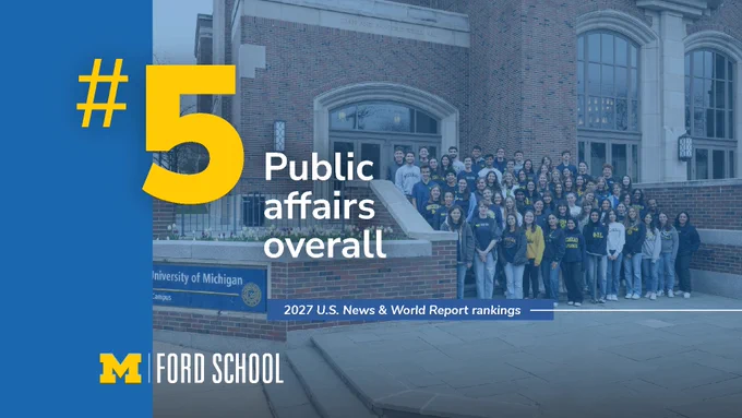 Graphic that reads: "#5 Public affairs overall. 2027 U.S. News & World rankings."