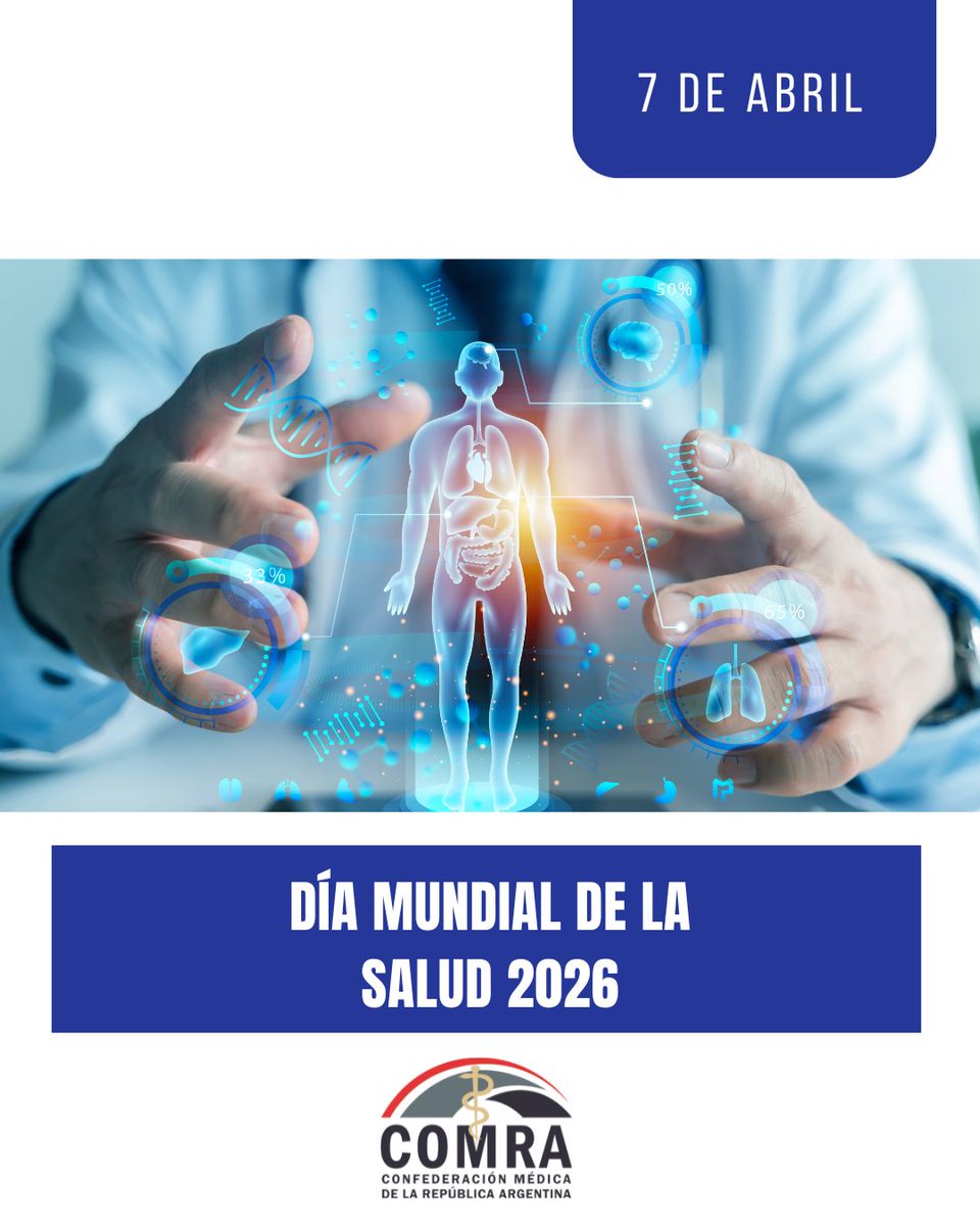 Comraoficial's tweet photo. 7 DE ABRIL - DÍA MUNDIAL DE LA SALUD🌍

▪️El lema 2026 es "Juntos por la salud. Apoyemos la ciencia".
▪️En esta fecha, la #COMRA reafirma su compromiso en la defensa del trabajo médico en todo el país y el acceso a la atención en #salud.
#DMS2026 https://t.co/RyPrhAIzgA