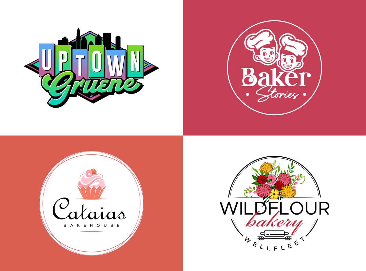 hih7webtech's tweet photo. Artisanal & High-Impact Emblem Branding

f Emblem and Badge Design, specifically curated for brands that want to blend tradition with a modern, high-impact aesthetic. This collection showcases my work for several culinary and urban-focused brands: Uptown Gruene, Baker Stories, Cataias Bakehouse, and Wildflour Bakery.

The Design Concept
For this series, the goal was to create "contained" identities—logos that function as standalone seals of quality.

Uptown Gruene: I leaned into a vibrant, 80s-inspired retro aesthetic using bold gradients and a sharp skyline silhouette. The goal was energy and urban movement.

Baker Stories & Cataias: These required a softer, more human touch. I used friendly character illustrations and delicate line work to evoke the warmth of a local bakehouse.

Wildflour Bakery: This mark focuses on organic elegance. By combining detailed botanical illustrations with a clean, circular frame, the logo communicates freshness and artisanal craft.

Technical Highlights
Typography: A strategic mix of custom hand-drawn scripts for "flavor" and structured sans-serifs for legibility.

Versatility: Each emblem was designed to look just as good on a high-resolution storefront sign as it does stamped on a kraft paper pastry bag.

Color Strategy: I utilized a palette ranging from nostalgic neons to warm, appetizing "bakery" pastels to drive immediate brand recognition.

I'd love to hear your feedback! Which style do you prefer—the retro neon vibes or the floral artisanal look? 

#logo #branding #emblem #badge #illustration #bakerylogo #graphicdesign #identity #vector #typography #vintage #dribbble