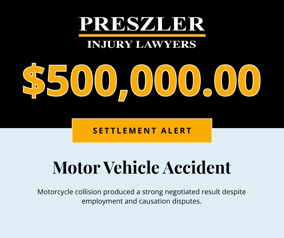 We secured a $500,000 settlement after a motorcycle collision, achieving a strong negotiated result despite disputes over employment and causation. 

#InjuryLaw #PersonalInjury #MotorcycleAccident #LegalAdvocacy

Disclaimer: Results vary. Seek legal advice.