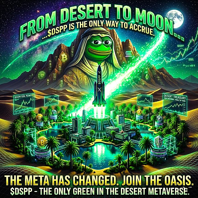 mofweb3space001's tweet photo. @DesertPepe78080 The meta has changed. ๐๏ธ๐ While others melt, the $DSPP Oasis stays green. From the desert to the moon! ๐ต๐
Don't sleep on the takeover. @Young2579956325 @xote_Sol hop in! ๐ธ๐จ
#DesertPepe #DSPP #MemeContest #Crypto #Solana #Memecoin https://t.co/M4cS6NZPQt