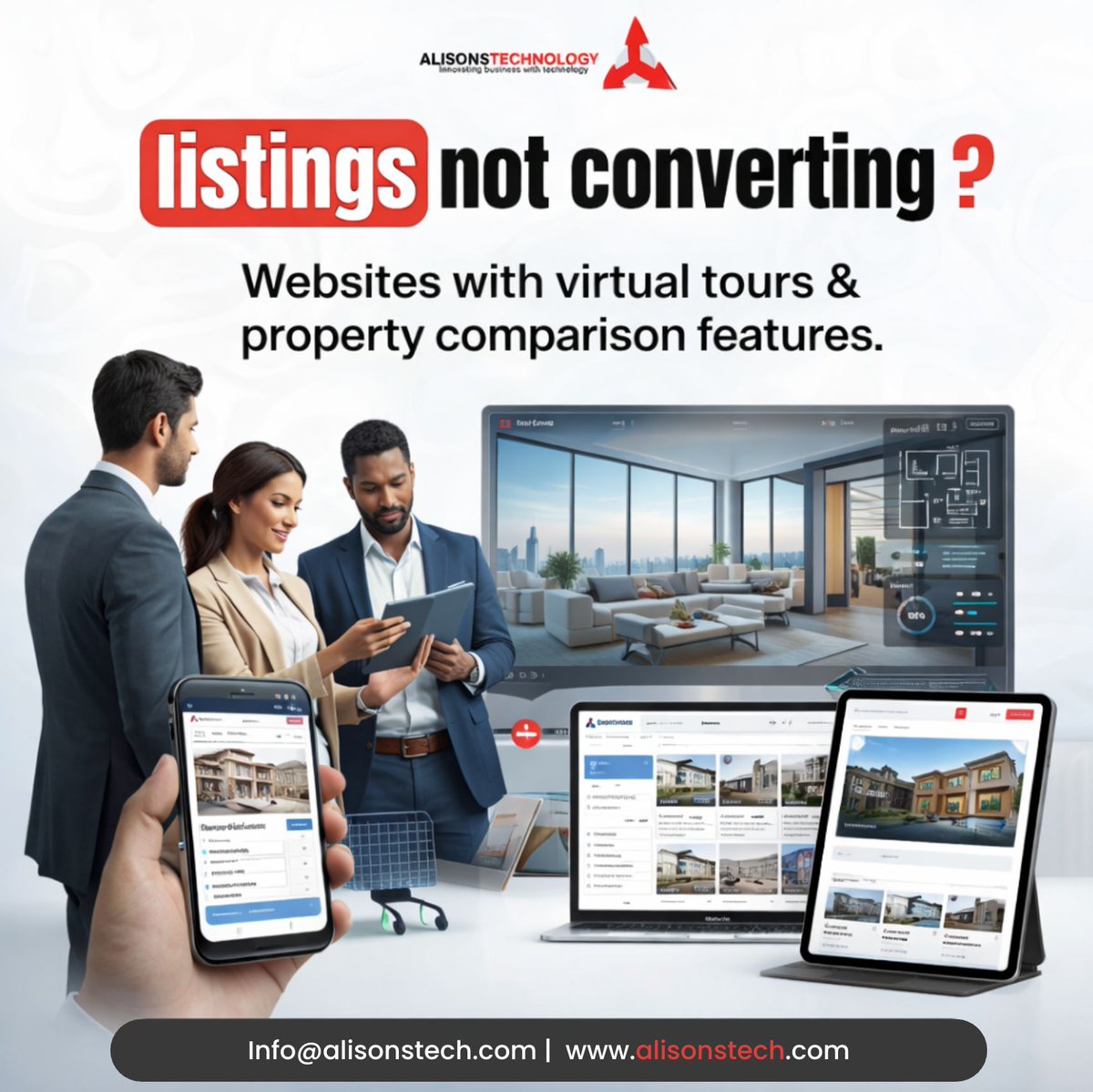 Alisonstech's tweet photo. Listings not converting? 🤔

It’s not the property — it’s the experience.

Add virtual tours, smart comparisons &amp; seamless browsing.
Turn clicks into clients.

Ready to level up? 🚀

#RealEstate #PropTech #Marketing #UX #LeadGeneration https://t.co/hVX6aIvNNe