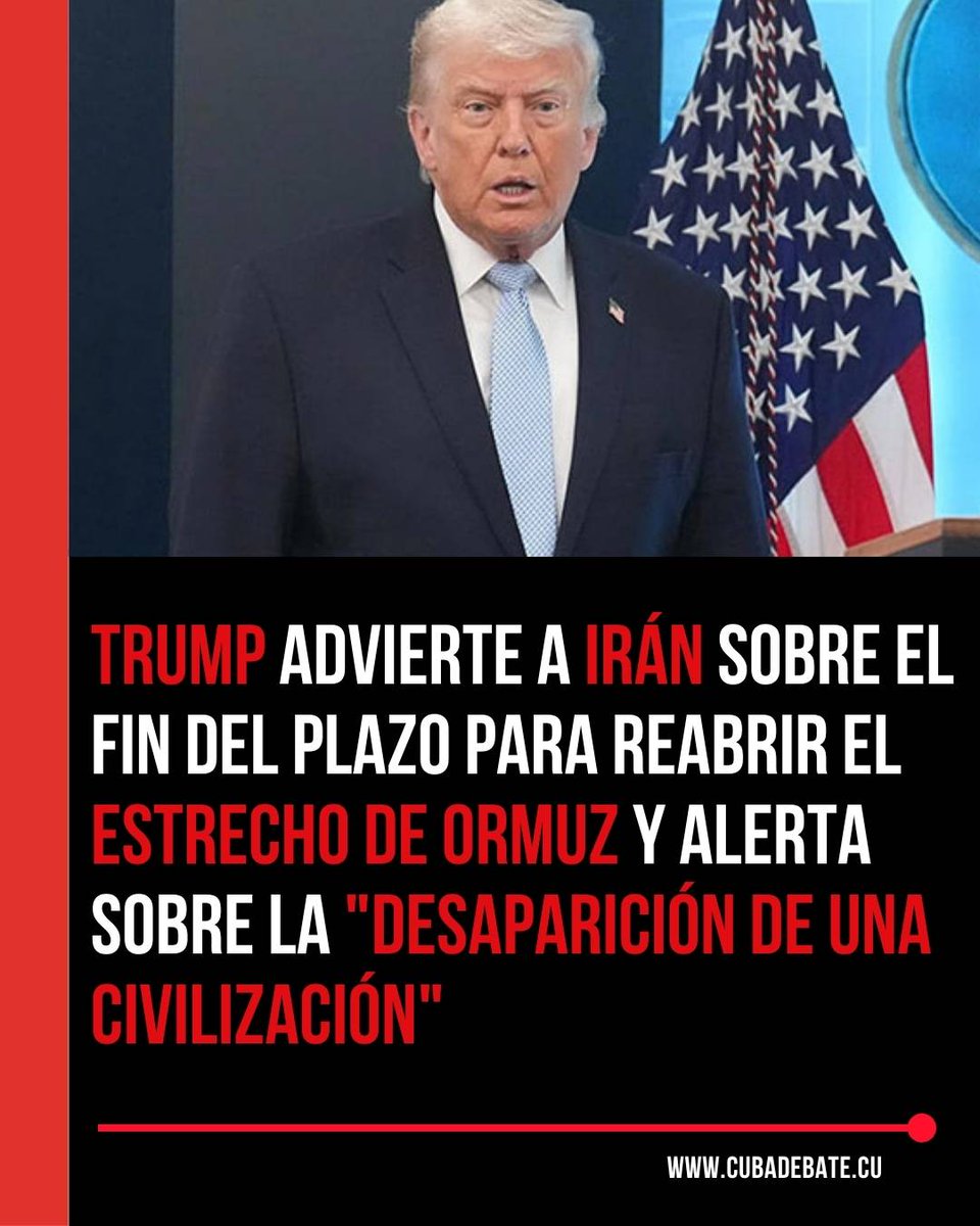 🇺🇸🇮🇷El presidente de EE.UU., Donald Trump, ha lanzado una nueva advertencia a Irán, recordando a la nación persa que el plazo establecido por el mandatario estadounidense para que reabra el estrecho de Ormuz expirará el martes por la noche.

🔗acortar.link/4vujn0