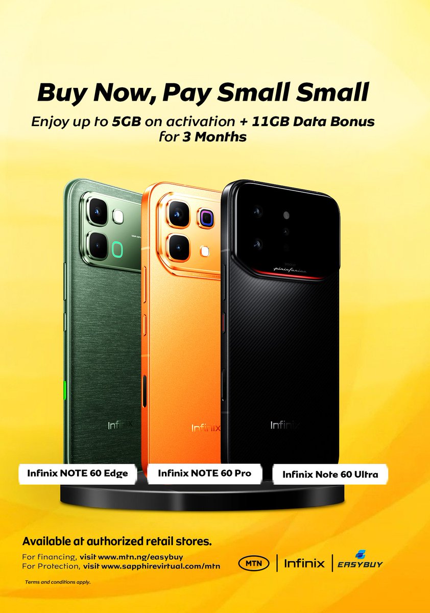 MTNNG's tweet image. Big phone energy without big payment stress!

Upgrade your vibe now, spread the payments small small, and still enjoy up to 5GB on activation and 11GB bonus for 3 months.

Why wait to level up?

Available at authorized retail stores.