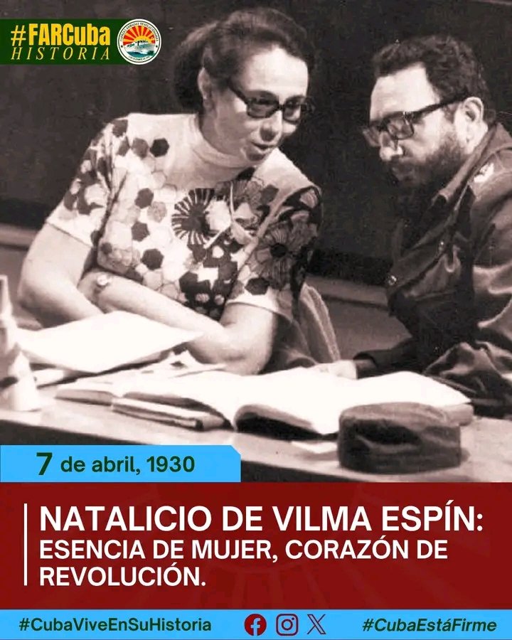 #CubaViveEnSuHistoria.
Este 7 de Abril el pueblo cubano y principalmente nuestras valientes mujeres mantienen el legado y el espiritu de combate y #Vilma el 96 aniversario de su natalicio.
#MatancerosEnVictoria.
<a href="/mariofsabines/">Mario Sabines Lorenzo</a>,
<a href="/CaridadPoey/">Marieta Poey Caridad</a>,
<a href="/GonzalesImbert/">Antonio Víctor Gonzáles Imbert</a>,
<a href="/yaremis_ma57186/">Yaremis Mazorra</a>.