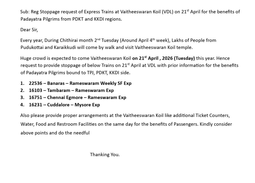 Vaitheeswaran Koil Rail Users tweet media