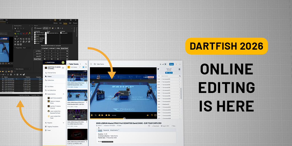 🚀 Dartfish 2026 is here

This week, we’re releasing Dartfish Software 2026, introducing Online Editing — a new way to access and update your video content stored on dartfish.tv directly from Dartfish Software.

🎯 Key highlights:
• Keep refining your tagged videos