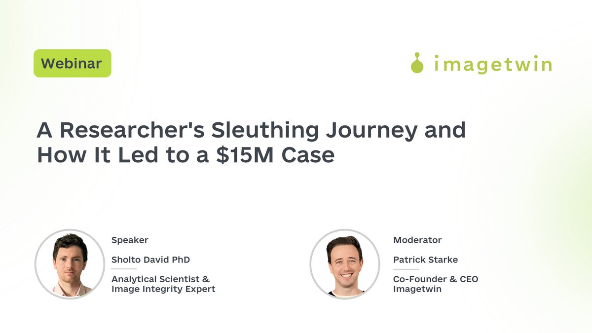 ImageTwinAI's tweet photo. One researcher. The right tools. $15M fraud settlement.
What peer review missed, caught by image integrity sleuthing.
April 16 | 17:00 CET | LinkedIn &amp; YouTube Live
🔗 https://t.co/SogAJrpEZs https://t.co/vufYGP5jbt