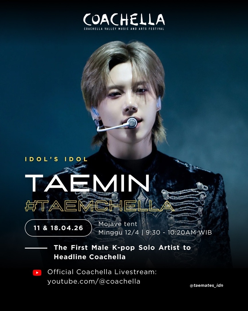 -star Jangan sampai ketinggalan nonton Taemin perform di Coachella minggu ini!  Siapa yang excited buat # TAEMCHELLA ? 🎡🎉