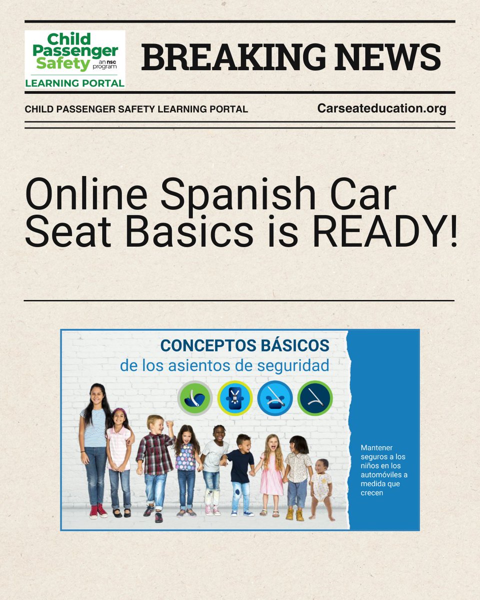NCPSB's tweet image. Did you hear that Car Seat Basics is available online in Spanish? Group Admins–if you need your Child Passenger Safety Learning Portal group updated with the Spanish delivery, complete this form: form.jotform.com/260745400780151
#carseat #education #parents #children #spanish @NSCsafety