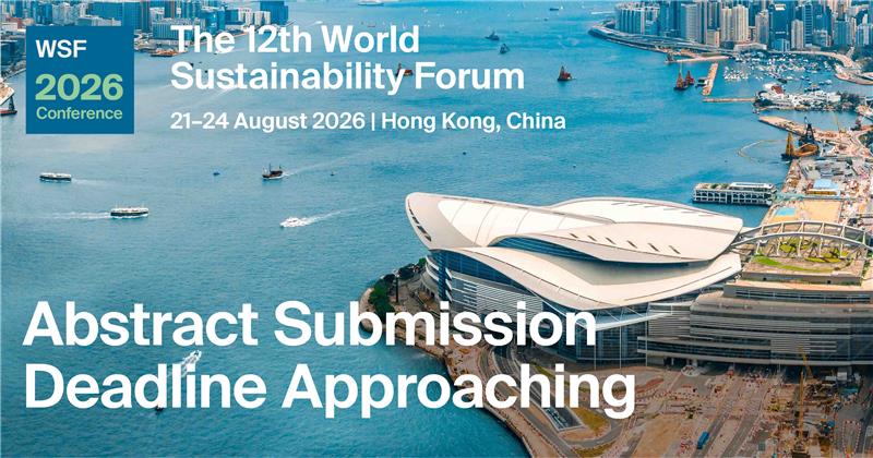 Sus_MDPI's tweet photo. One month left to submit your abstracts! 📣
The 12th World Sustainability Forum in Hong Kong is rapidly approaching. 
The deadline for abstract submission is 1 May 2026.

🔗Submit your abstract: https://t.co/UaCE41lvst
🔗Instruction for authors: https://t.co/sm8aYL1KYe

#WSF2026 https://t.co/wuLB8XNJSI