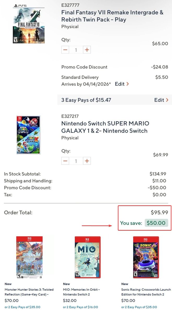 Pricerrors's tweet image. $50 OFF NINTENDO SWITCH GAMES ON QVC

USE CODE: SPRINGSTYLE

TAKES $50 OFF $100+ or $25 OFF $50 SELECT GAMES.

NEW QVC ACCOUNTS ONLY. WORKS ON NEW RELEASES.

mavely.app.link/n1PiVgx181b #ad