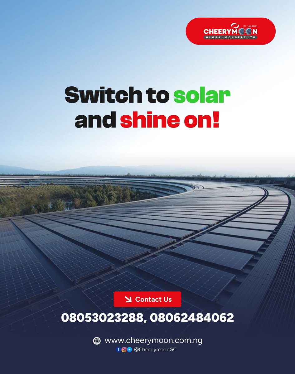 cheerymoongc's tweet image. Switch to solar and shine on! ☀️⚡

Upgrade to clean, reliable energy that powers your home or business without interruptions. Save more, stress less, and enjoy a brighter future every day. 🌍🔋
📞 08053023288 | 08062484062

#SwitchToSolar #GoSolar #SolarPower #CheerymoonGC