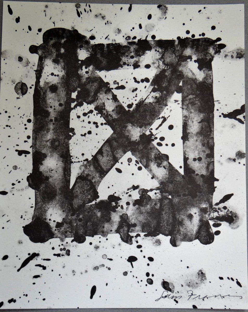 marieartcollec1's tweet photo. Rare Sam Francis 1986 monochrome lithograph – "Checkbox". Powerful X-shaped abstract with dramatic ink splatters & zen minimalism. Perfect for modern & minimalist art lovers! https://t.co/qzFBD8R8Np #SamFrancis #BlackAndWhiteArt #AbstractLithograph #RarePrint #ArtCollectors https://t.co/3yetwTJjuG