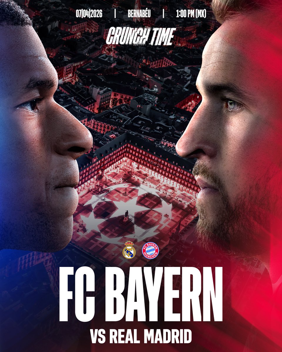 𝗟𝗟𝗘𝗚Ó 𝗘𝗟 𝗗Í𝗔: ¡𝗖𝗢𝗠𝗜𝗘𝗡𝗭𝗔 𝗘𝗟 '𝗖𝗥𝗨𝗡𝗖𝗛 𝗧𝗜𝗠𝗘'!

Será una noche inolvidable en laaaaaa Champioooooons 🔥 

🆚 <a href="/realmadrid/">Real Madrid C.F.</a>  
🏆 <a href="/LigadeCampeones/">Liga de Campeones</a>  
⌚️ 13:00🇲🇽🇨🇷. 14:00🇨🇴🇵🇪🇪🇨. 15:00🇻🇪🇧🇴🇨🇺🇨🇱. 16:00🇦🇷🇵🇾🇺🇾🇩🇪21:00  
🏟️ Santiago Bernabéu 
📱 #RMAFCB