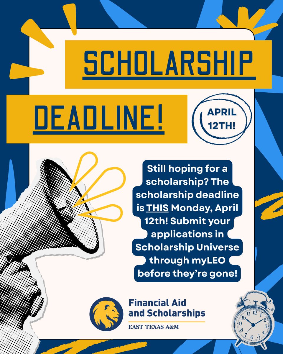 Set yourself up for the 2026–2027 school year! 🎓💸 Apply for donor-funded scholarships in Scholarship Universe (through myLEO) before the deadline. You’ll be notified if you’re selected so keep an eye on your inbox! 📩✨ #ETAMU #financialaid #collegeready #FAFSA #scholarships