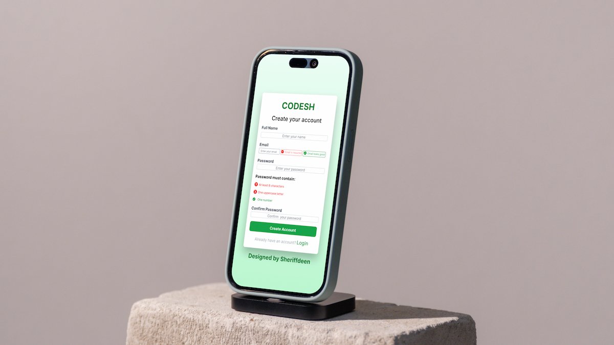 Sheriff67685105's tweet photo. Day 2/30 — MyTechAfrica UI Design Challenge 🚀

Today’s task: Design a Sign Up Page with validation states.
Focused on clear inputs, helpful error messages, and a clean user experience using my brand colors for Codesh. 🌿

#mytechafrica #uidesignchallenge https://t.co/i9viMAaCYK