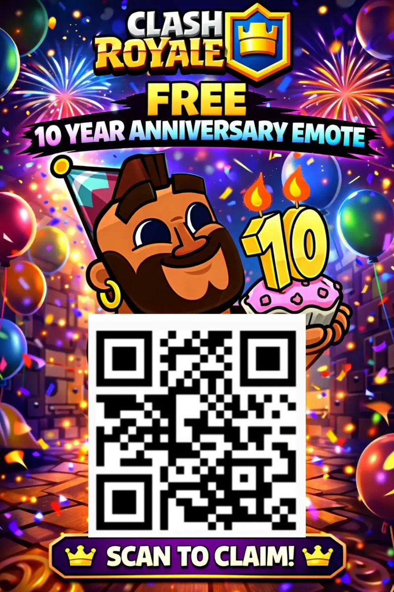 Benfica_Mistica's tweet photo. Free 10 Year Anniversary Emote Clash Royale QR Code

#clashroyale https://t.co/bBueZ273dS