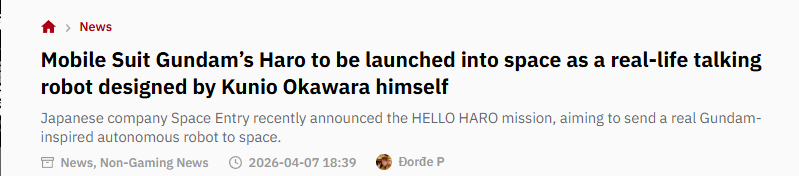 Ultimatedev4's tweet photo. ISNT THIS CRAZY?

The creator of Gundam designed a real-life version of the iconic mascot Haro (ハロ).   

Announced few hours ago to soon launch to the International Space Station to support Japanese astronauts. 

THIS IS GONNA BE ALL OVER THE JAPANESE NEWS

A TALKING GUNDAM ROBOT IN SPACE

https://t.co/VAegMTFW1d