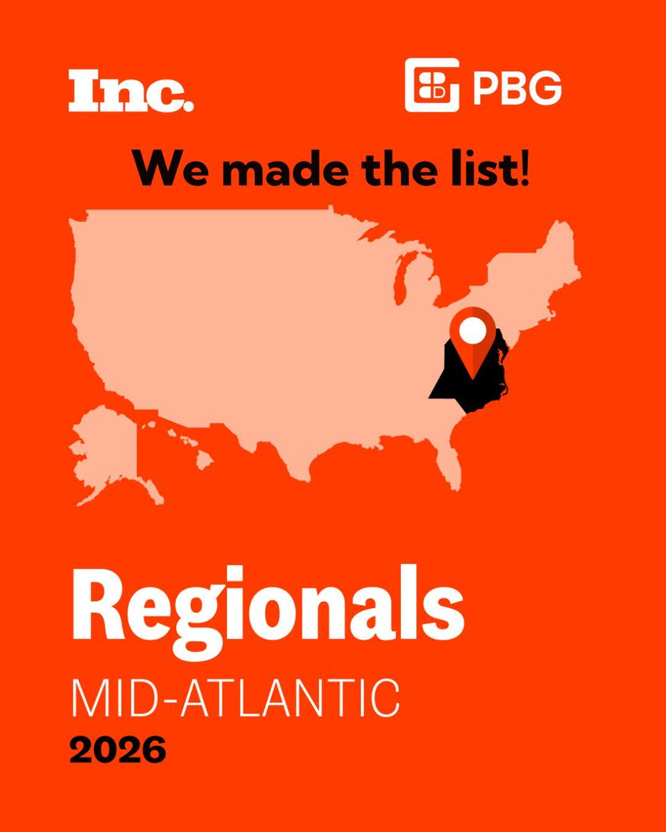 PBG_tech's tweet photo. We're honored to be named to the 2026 Inc. Regionals: Mid-Atlantic list! This award recognizes companies for their sustained growth over several years. 
Thank you and congratulations to all the honorees! See the full list here: https://t.co/5tMqAGA7dp https://t.co/FLDlbMeuPB