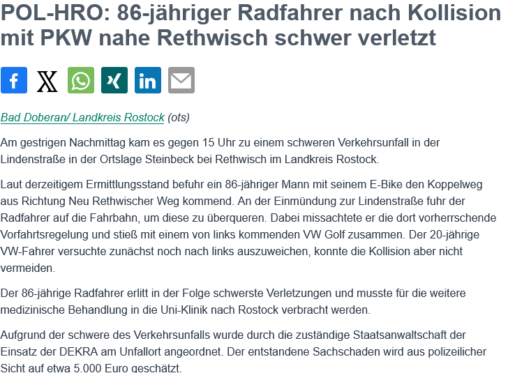 Der Motorradfahrer starb mittlerweile und ist damit der fünfzehnte Wermutstropfen™️ in #meckvorp für Minister Pegels 2026er Statistik! #kurs100 #wirschaffendas #mvtutgut #mvtutweh #Rethwisch #Steinbeck