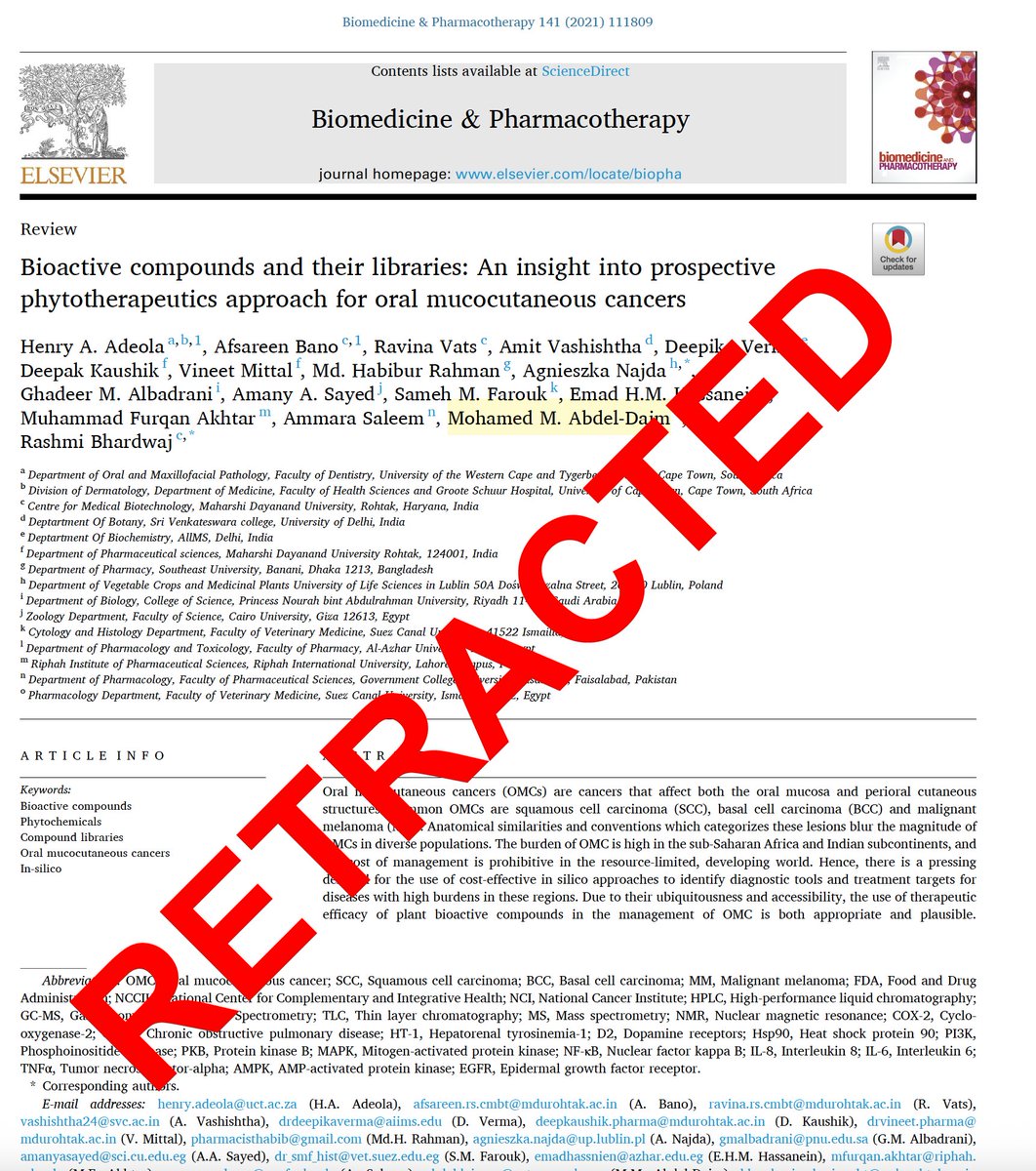Spottingthespot's tweet image. Mohamed M. Abdel-Daim from @Bmcjed got 3 more retractions! This #papermill #fraud and #corrupt editor has been acting as an editor for @FrontiersIn journals! He is involved in paper mill fraud, acting as an editor for his friends!
