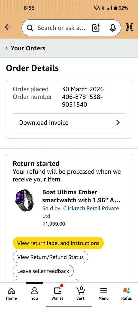 rohincharles's tweet photo. @amazonIN @amazon @AmazonHelp @jaagograhakjago @amazonIN_victim I have been a victim of fraud conducted by amazon. My return pickup has been done for my order but the delivery agent marked it rejected. Amazon agents have been conducting such frauds a lot lately. Take action. https://t.co/T8YX70SpnN