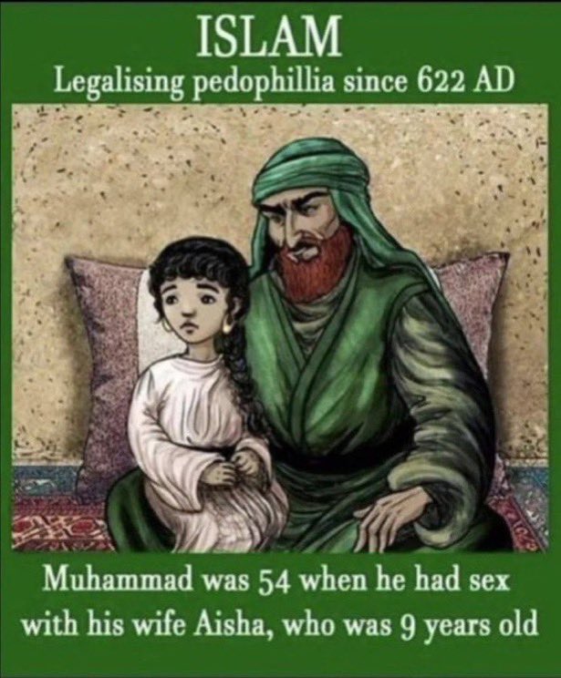 Sprangooh's tweet photo. Mohammed based his ridiculous fairy tale book, the quran, on his obsession with boobs and pedophilia.  Islam has brainwashed millions of weak-minded idiots who cannot think for themselves and are spoon-fed lies upon lies.  Sharia law is for pedophiles and brainless retards. https://t.co/u6vntrVi7l
