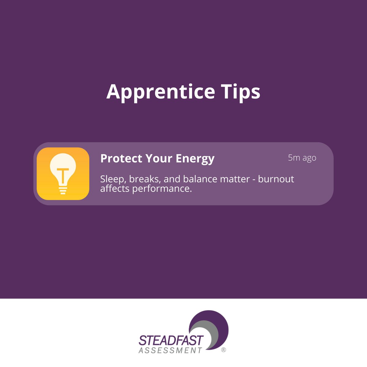 SteadfastEPA's tweet photo. Performance isnโt just about skill, itโs about wellbeing. Rest, balance, and boundaries support sustained success.
#WellbeingAtWork #SustainableSuccess #ApprenticeWellbeing #WorkLifeBalance #HealthyHabits https://t.co/fN1cB18oLF