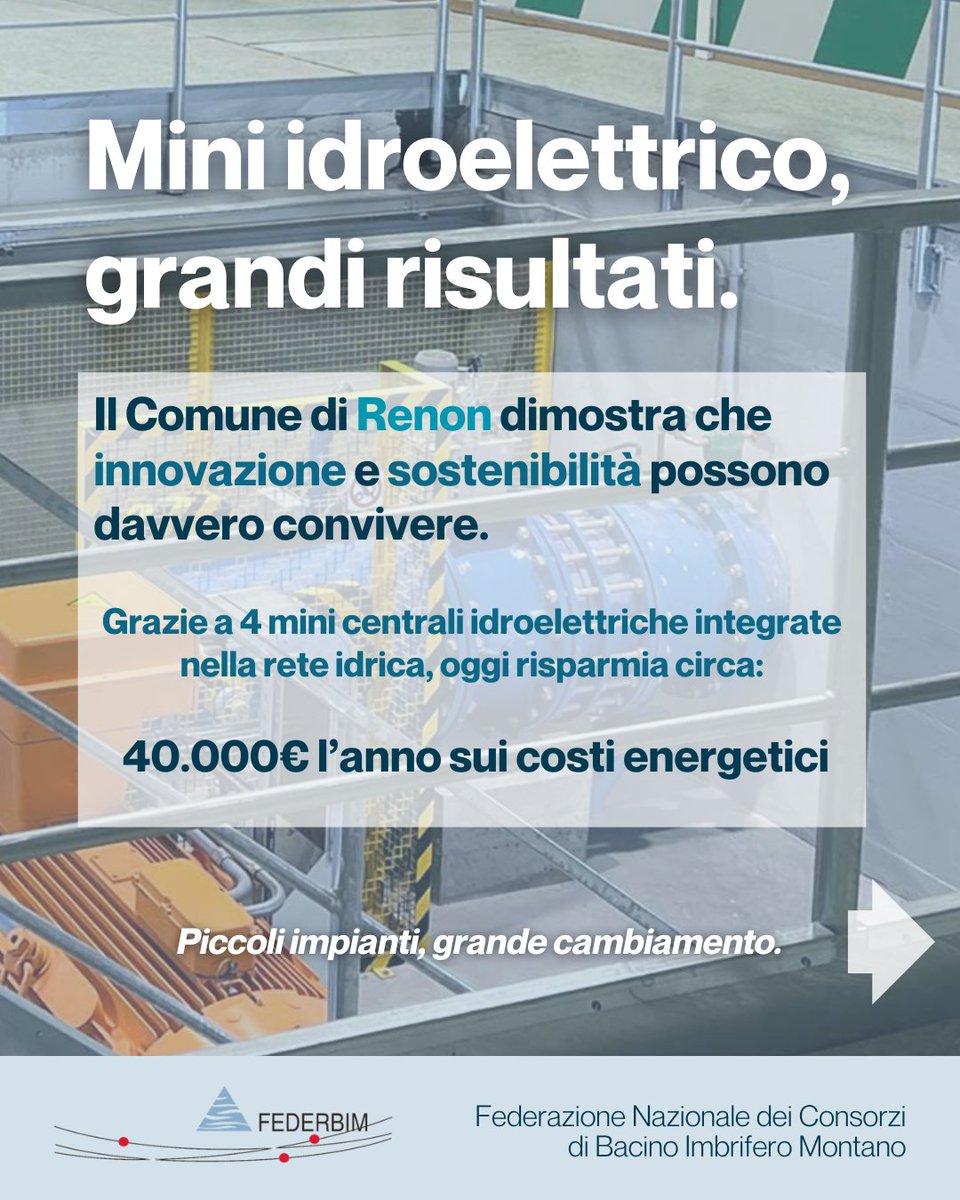 federbim's tweet photo. 💧⚡️ A Renon il mini idroelettrico fa la differenza: 4 impianti integrati nella rete idrica = ~40.000€/anno di risparmio.Piccola scala, grande impatto: energia pulita, costi ridotti, payback <10 anni.
Un modello concreto e replicabile.
#Idroelettrico #EnergiaRinnovabile https://t.co/2SRSEHN2Pu