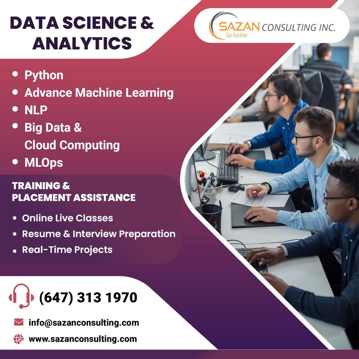 Become a Data Science Expert with Sazan Consulting 
Email info@sazanconsulting.com
Call 6473131970
Visit sazanconsulting.com/data-science-a…
#dataanalytics #DataScience #MachineLearning #ArtificialIntelligence #DeepLearning #BigData #CloudComputing #MLOps #DataAnalytics #Python #SQL #Canada
