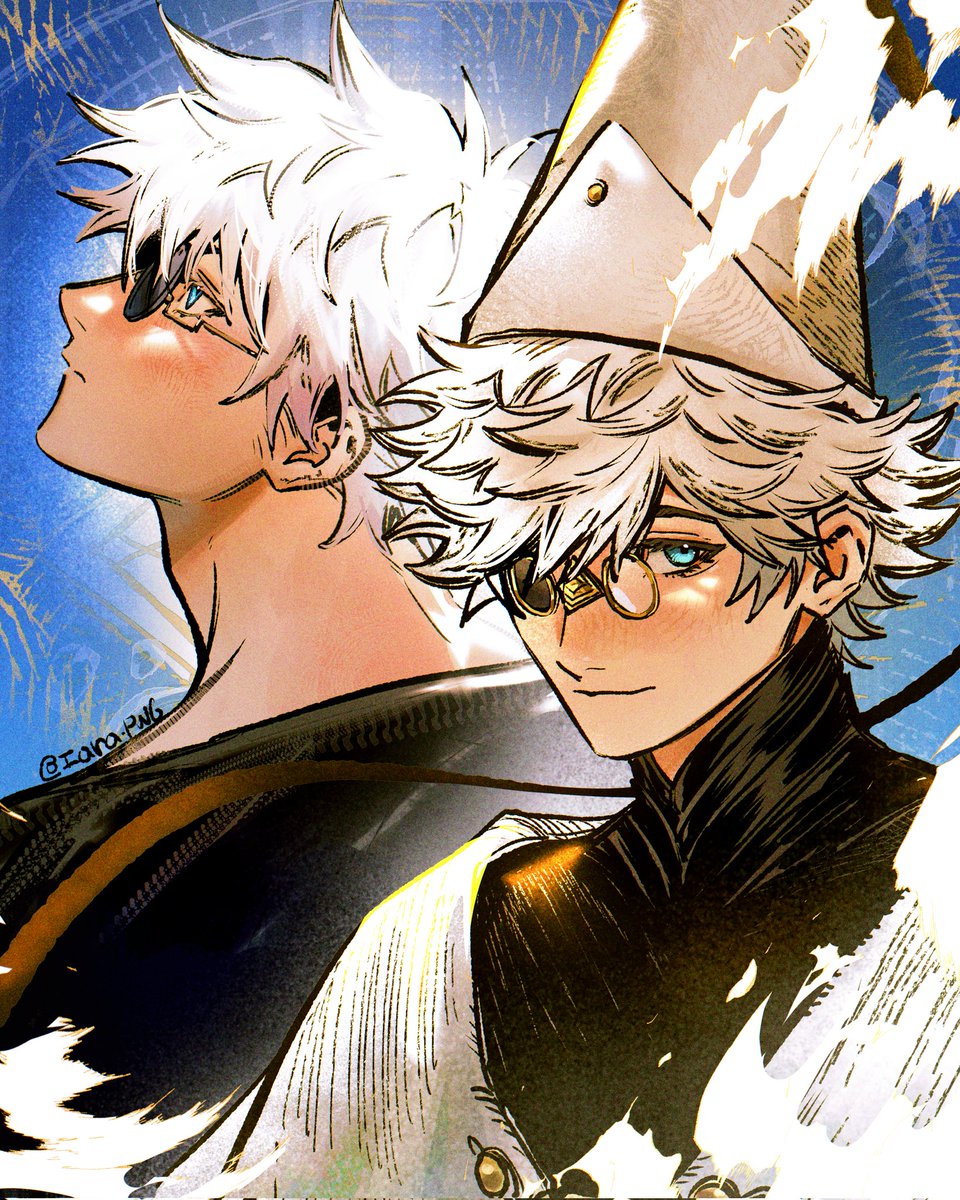 If I had a coin for everytime there was a white haired sensei, with blue eyes, a bff with blackhair, and many issues, I'd have at least 2 coins which is amazing ✨💅🏻 
Qifrey and Gojo fanart!  
#とんがり帽子のアトリ絵 #jjk #Mywitchhatatelierart