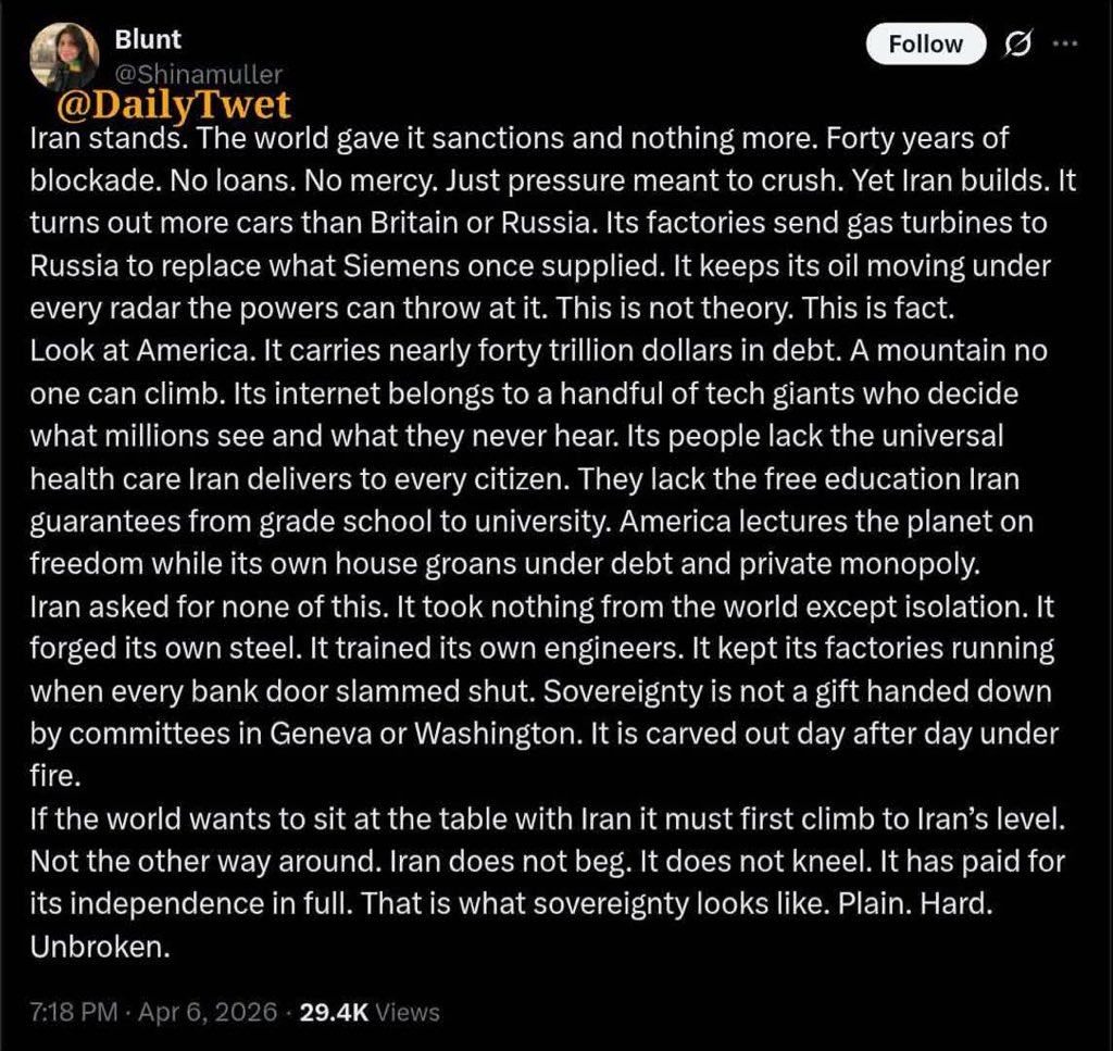 This is a message from Iran that’s been threatened with genocide today by US president