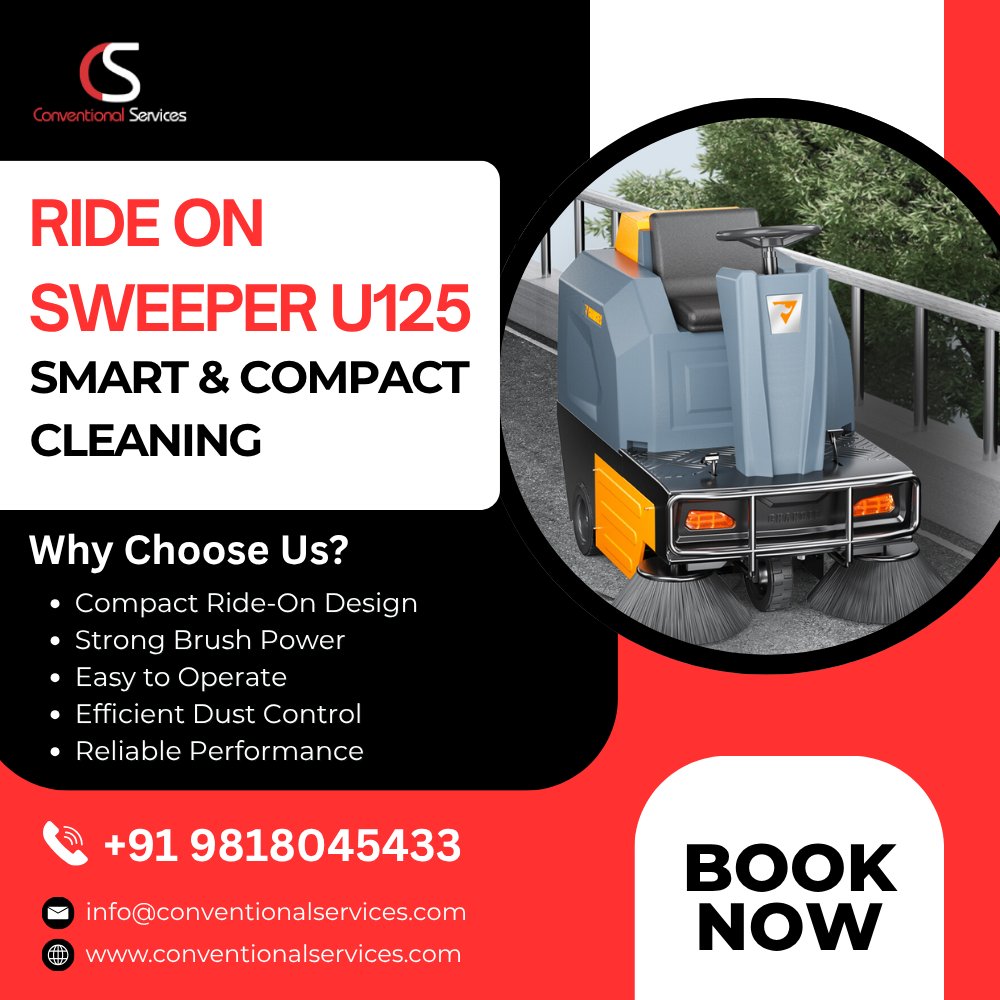 📷 RIDE ON SWEEPER U125
Smart. Compact. Powerful.

Designed for efficient cleaning in tight spaces, the U125 delivers strong brush performance with superior dust control — all in a compact ride-on design.

📷 Compact Ride-On Design
📷 Strong Brush Power
📷 Easy to Operate